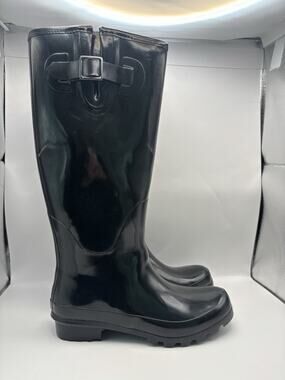 Gianni Bini High Black Rubber Rain Boots Women Size 8